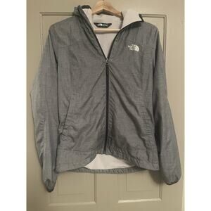 The North Face Grey Fleece Lined Rain Jacket Women's Small Full Zip Hooded EUC